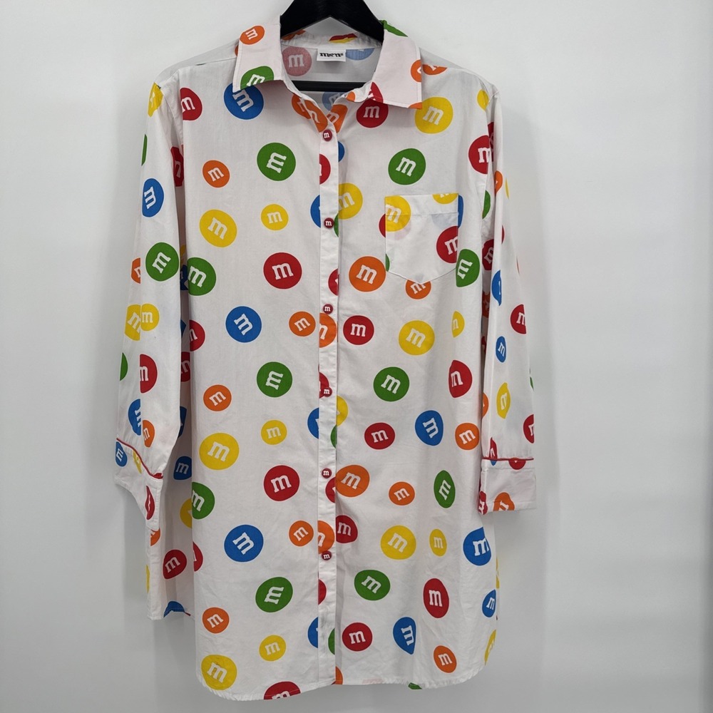 M & M Women Size XL Lounge Shirt Night Shirt Polka Dots Colorful NEW Lightweight